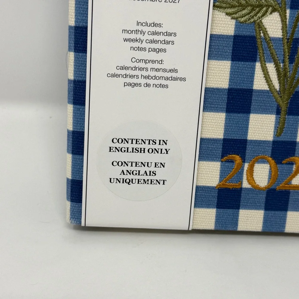 Punch Studio 2027 17-Month Planner Blue Gingham Embroidered Daisy Floral Journal
